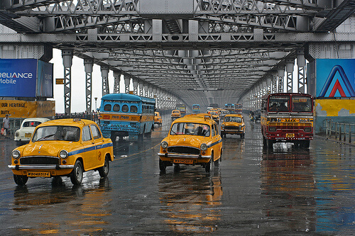 Yellow Taxis In Monsoon